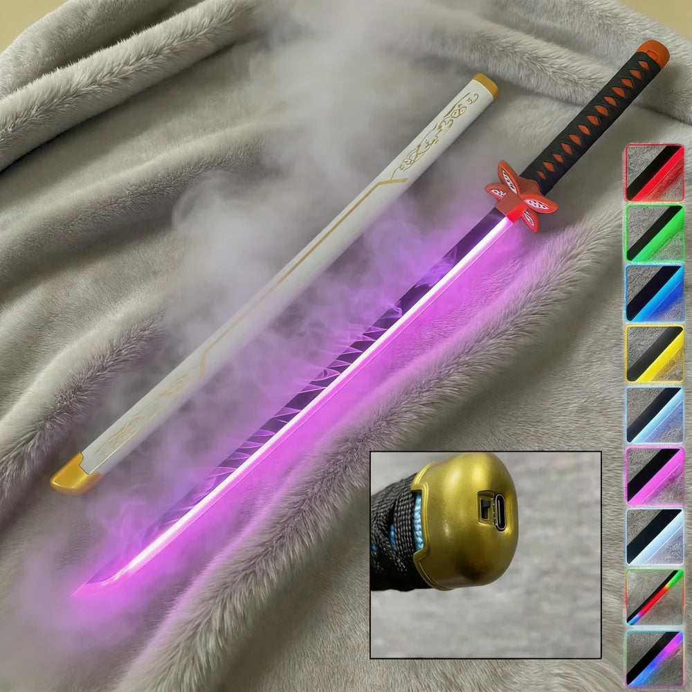 40inch Demon Slayer Kokushibo Katana LED Mist Original Lightsabre Real Katana Wood Vapor Cosplay Prop Schwert Vapour Toy Gift