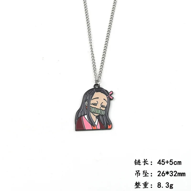 Anime Demon Slayer Cosplay Accessory Kimetsu No Yaiba Pendant Necklace Tanjiro Kamado Spray Paint Oil Drop Alloy Charm Jewelry