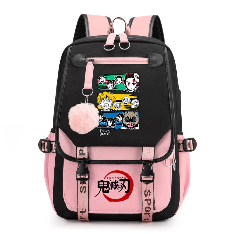 Demon Slayer Anime Print Backpack for Girls Casual School Bookbag Lightweight Teen Travel Rucksack