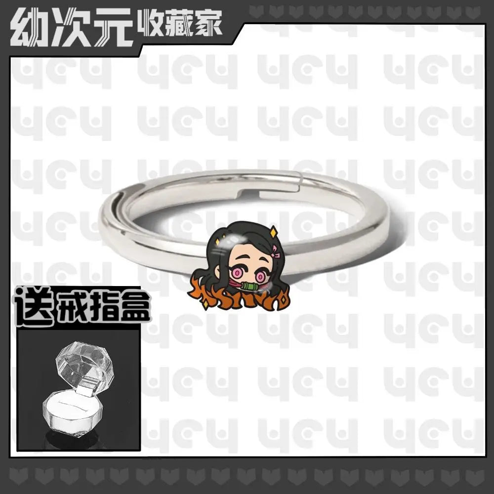 Demon Slayer Douma Tokitou Muichirou Tomioka Giyuu 2D Ring Fashion Personalized Cosplay Accessories Anime Original Niche Gift