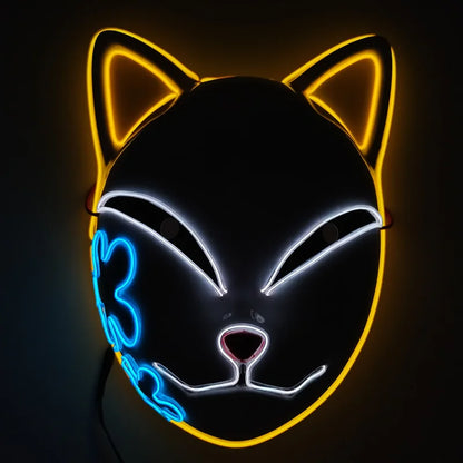 Glowing  Demon Slayer Mask Cosplay Japanese Cartoon Neon Light Samurai Mascara Luminous Led Fox Mask For Halloween Christmas