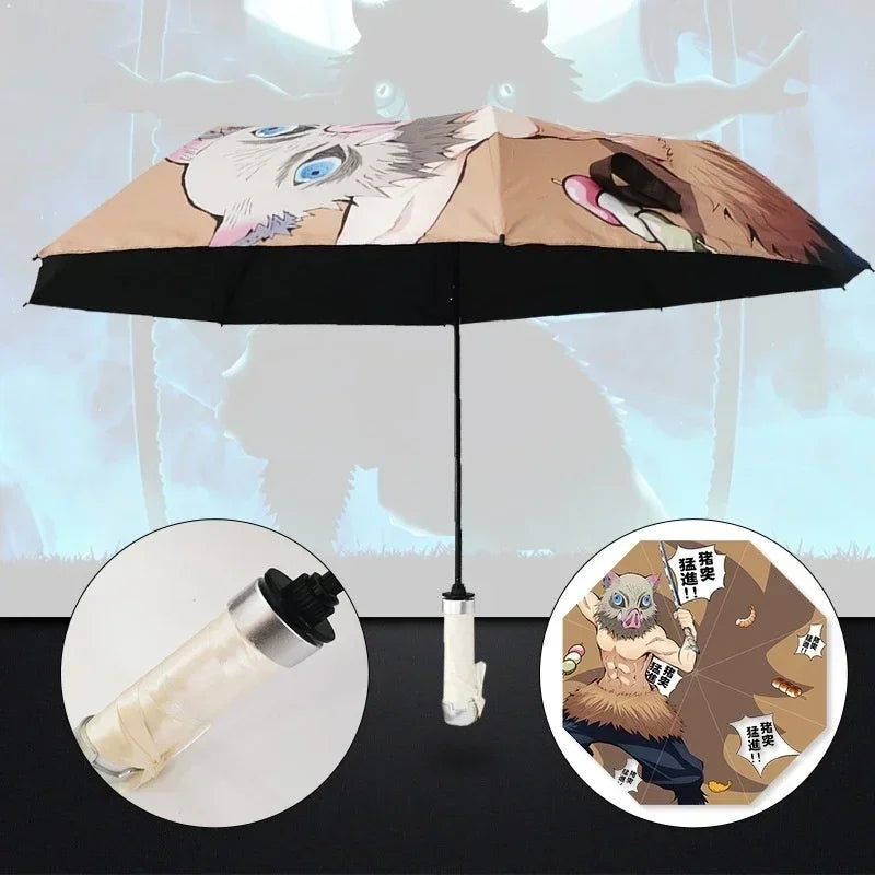 Demon Slayer Folding Katana Umbrella Tanjirou Zenitsu Anime UV Parasol Rain Gear Samurai Style Cosplay Display Photo Prop Decor