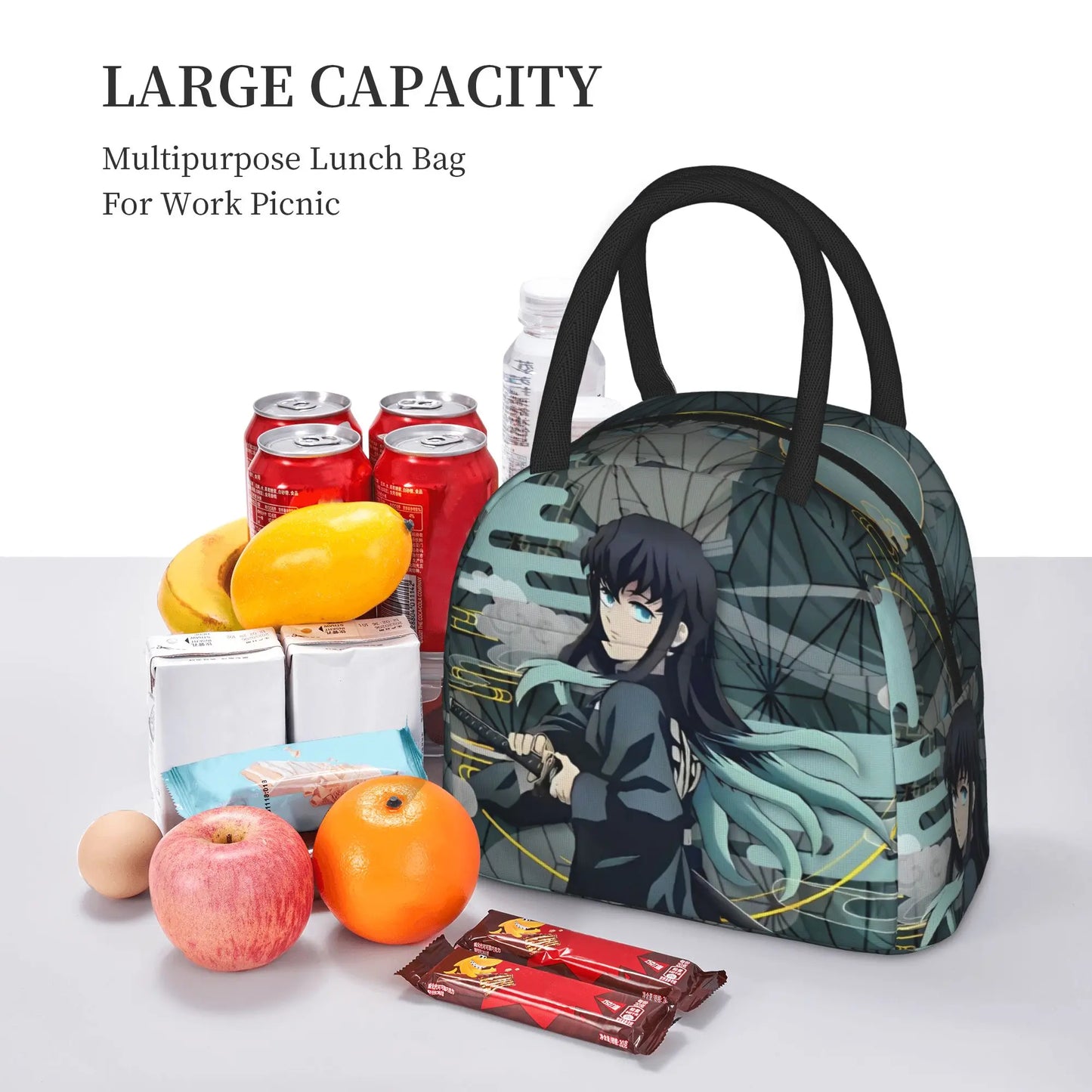 Muichiro Tokito Insulated Lunch Bags High Capacity Demons Anime Lunch Container Thermal Bag Tote Lunch Box Food Handbags