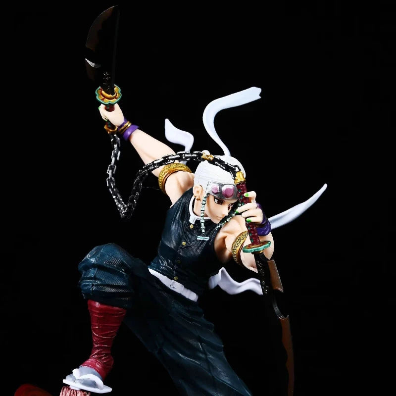 27cm Demon Slayer Uzui Tengen Action Figure Double Head Sculpt Battle Gk Statue Anime Model Desktop Decoration For Collectors