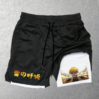 Unisex Demon Slayer Hashibira Inosuke 2026 Summer Shinjuku Anime Printed Loose Trendy Quick Drying Double Layer Sports Shorts