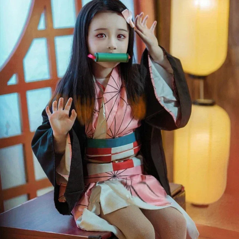 Anime Kamado Nezuko Cosplay Costume   Costumes Kimono Haori Wig Clogs Suit For Adult Children Hallow