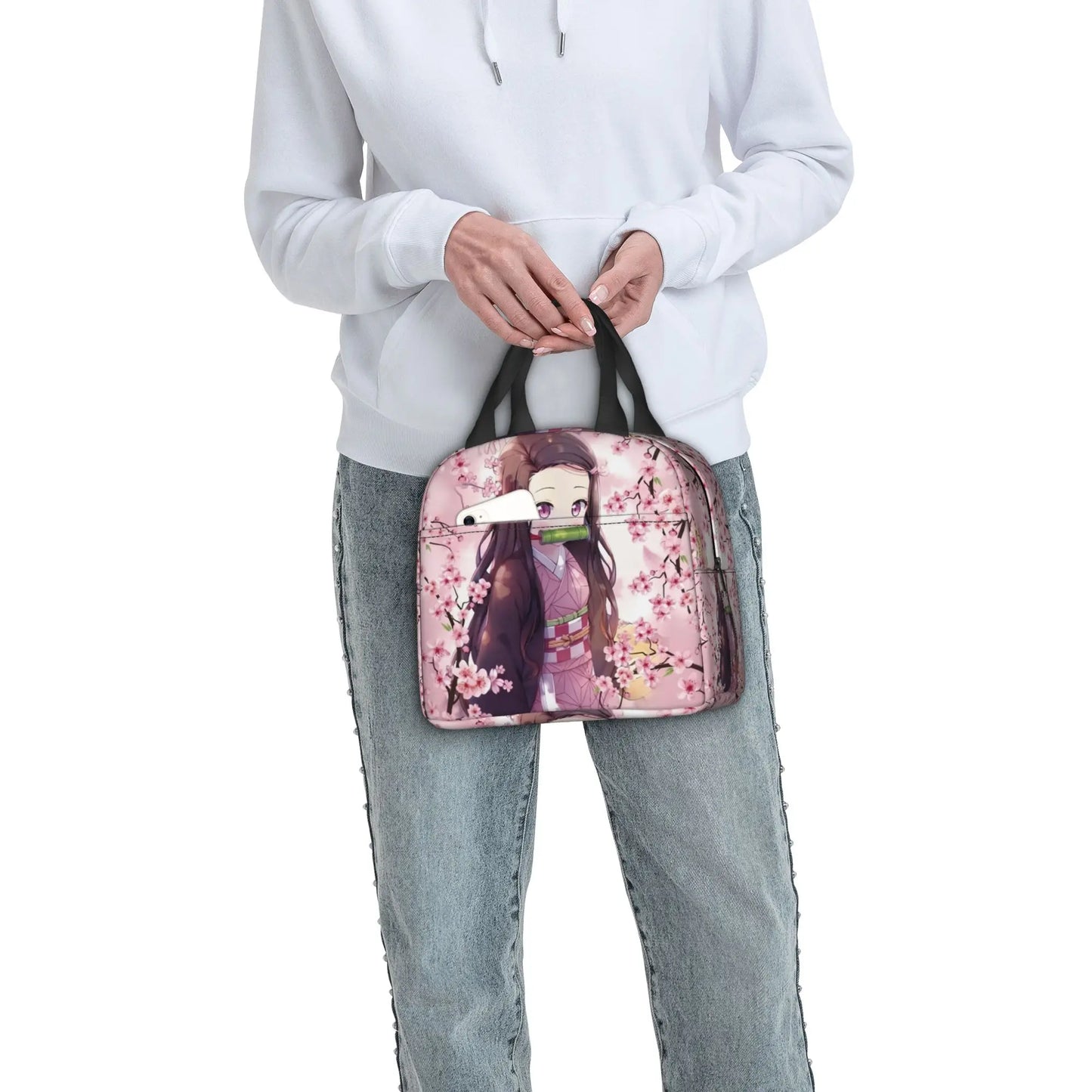 Cherry Nezuko Demon Slayer  Insulated Lunch Bags for Camping Travel Blossoms Sakura Portable Cooler Thermal Bento Box Women Men