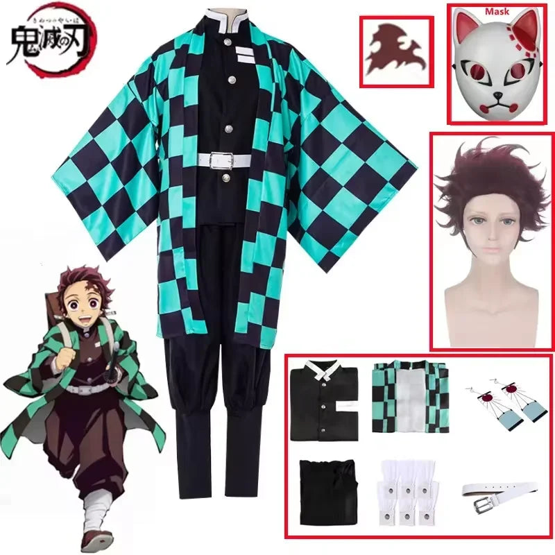 Anime Tanjirou Kamado Cosplay   Cosplay Costume Wig Mask Kimono Cloak halloween Uniform Adult  2026