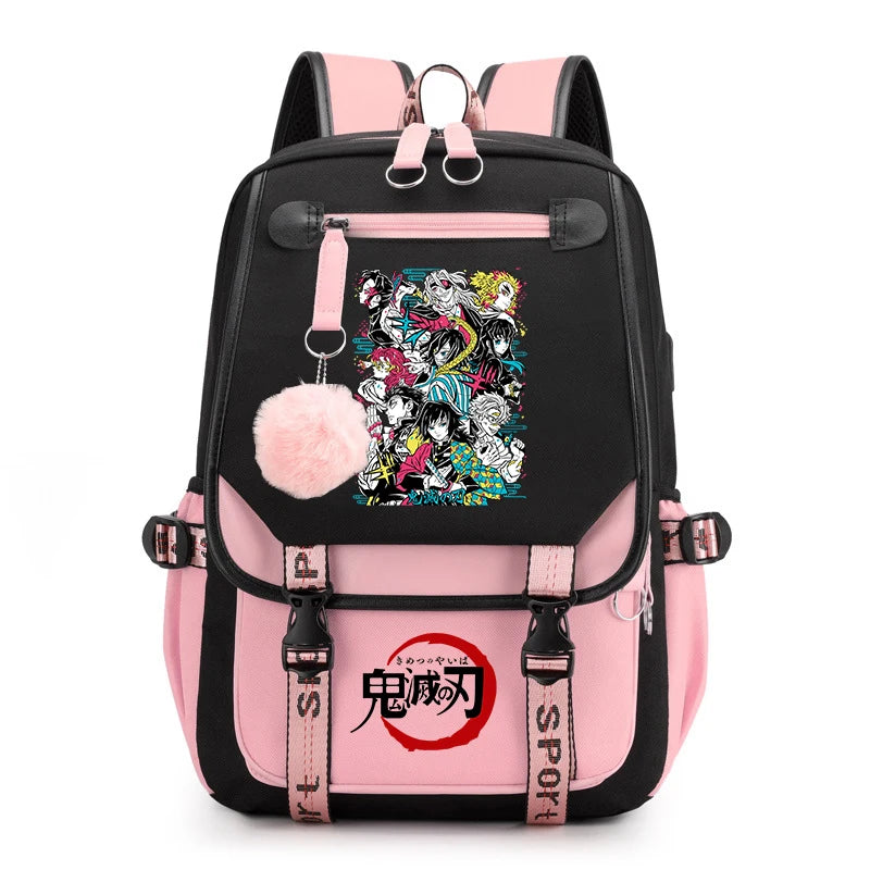 Demon Slayer Anime Print Backpack for Girls Casual School Bookbag Lightweight Teen Travel Rucksack