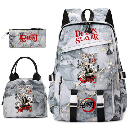 Demon Slayer Anime Backpack Set for Girls Demon Slayer 3Pcs School Bag Lunch Kit Pouch