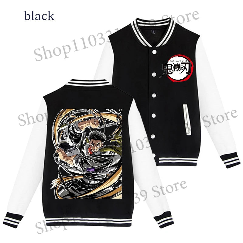 Demon Slayer Baseball Jacket Autumn Winter Jacket Coat Man Woman Giyu Tomioka Muichiro Tokito Anime Clothing Adult Harajuku Coat