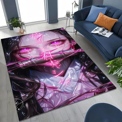 Anime Demon S-Slayer Kamado Nezuko Tanjirou Cartoon Rug for Bedroom Living Room Sofa Home Doormat Decor,Kids Non-slip Floor Mat