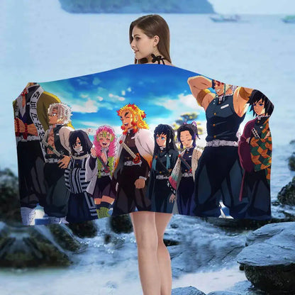 Anime D-DemonS Slayer Microfiber Blanket Quick Drying Beach Towels Oversized Printing Super Absorbent Pool Towel Blanket