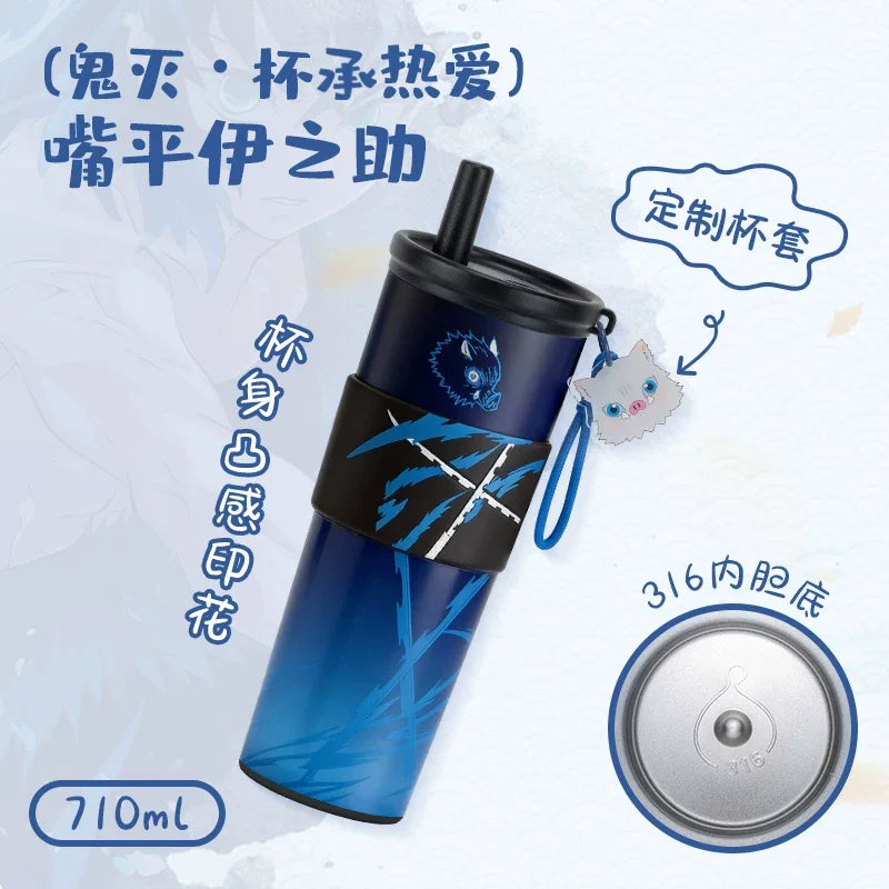Anime Demon Slayer Vacuum Cup 24 Oz Tomioka Giyū 316 Stainless Steel High Capacity Car Coffee Cup Straw Thermos Cup Gift