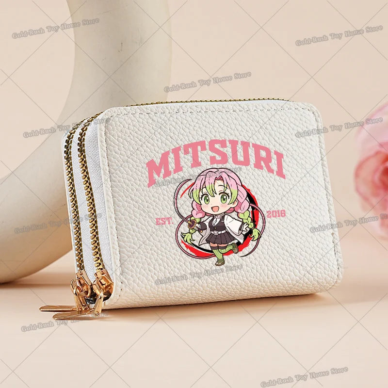 Demon Slayer Kamado Nezuko Women Short PU Wallet Tsuyuri Kanawo Kochou Shinobu ID Card Horders Multi-card Billfold Coin Purses