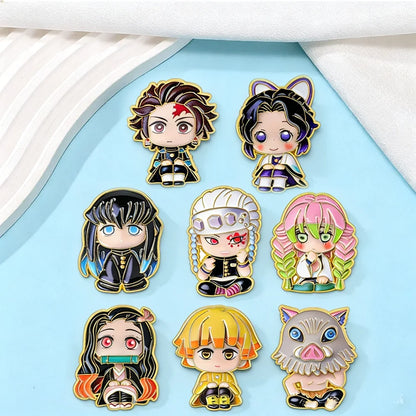 8Pcs Cute Demon Slayer Brooch Badge Anime Cosplay Chibi Character Tanjiro Nezuko Shinobu Giyuu Rengoku Enamel Lapel Pins Gift
