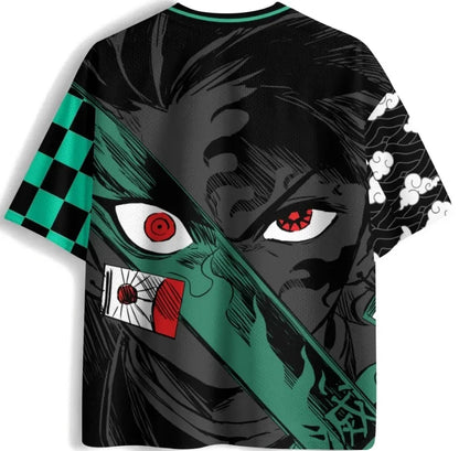 Summer Demon Slayer Black Green Checkered Jersey Print, Quick Dry Moisture Wicking Fabric, Athletic Streetwear For Adults Teens
