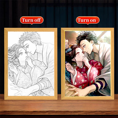 Anime Figure Light Painting Photo Frame USB Night Light Tanjirou Nezuko Zenitsu Action Led Lamps Bedroom Decor Chirstmas Gifts