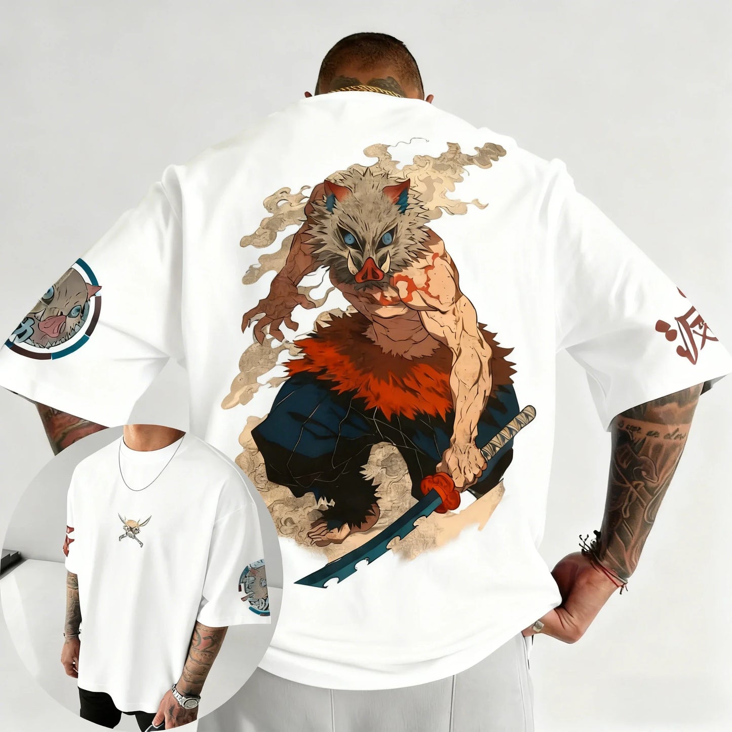 Demon Slayer Anime Hashibira Inosuke Printed T-shirt 2026 Men's Autumn/Winter Harajuku New Daily Casual Parent-child Top