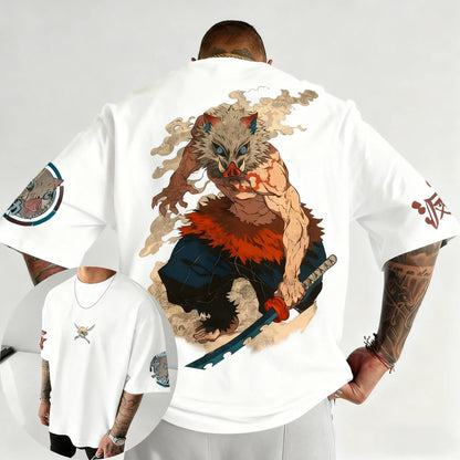 Demon Slayer Anime Hashibira Inosuke Printed T-shirt 2026 Men's Autumn/Winter Harajuku New Daily Casual Parent-child Top