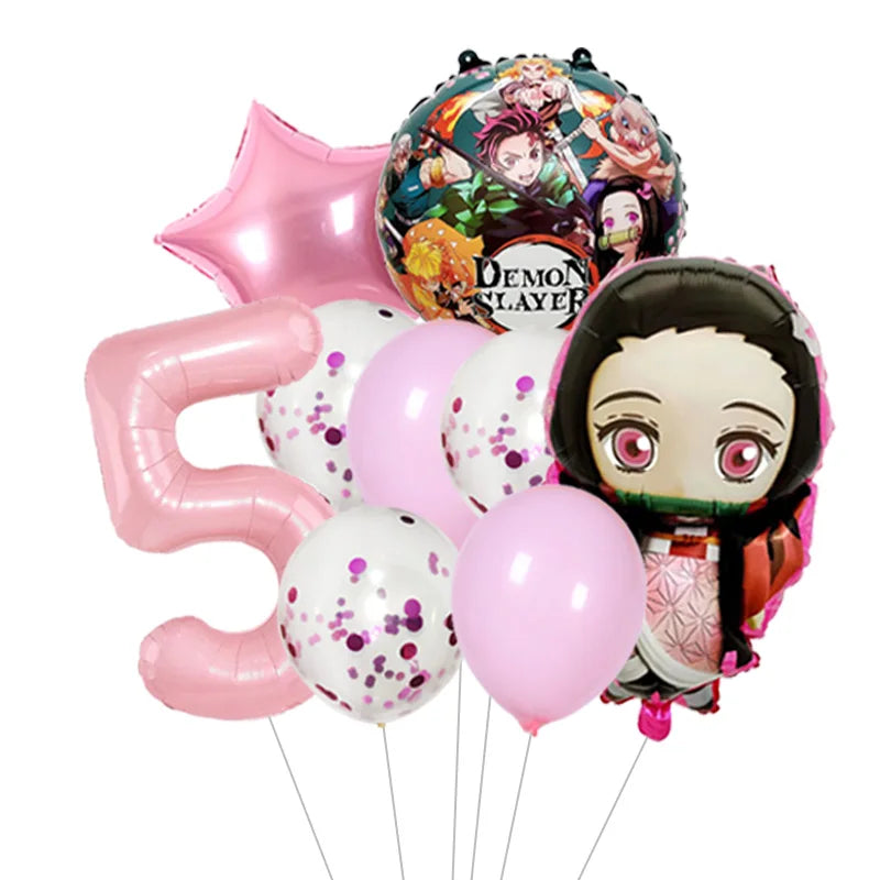 Demon Slayer Theme Tanjiro Kamado Theme Foil Balloons Set Latex Balloon Kids Birthday Party Decoration Number Balloon Globos