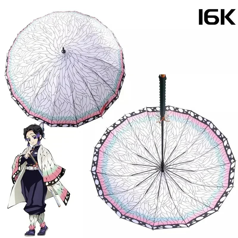 Demon Slayer Katana Umbrella Kimetsu Long Rain Parasol UV Blocking Anime Samurai Style Cosplay Display Photo Prop Long Handle
