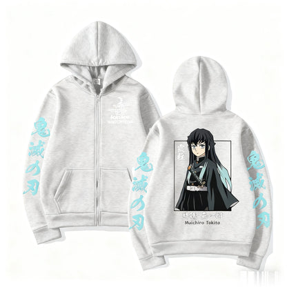 Demon Slayer Muichiro Tokit Hoodie Anime Jacket Zip Up Casual Tops Streetwear 2026 Autumn Winter Long Sleeve Pullover Men Women