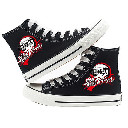 Anime Demon Slayer Canvas Shoes Casual Shoes High Top Sneaker Boys Girls Studebts Kawaii Hand-Painted Anime Shoes Birthday Gift