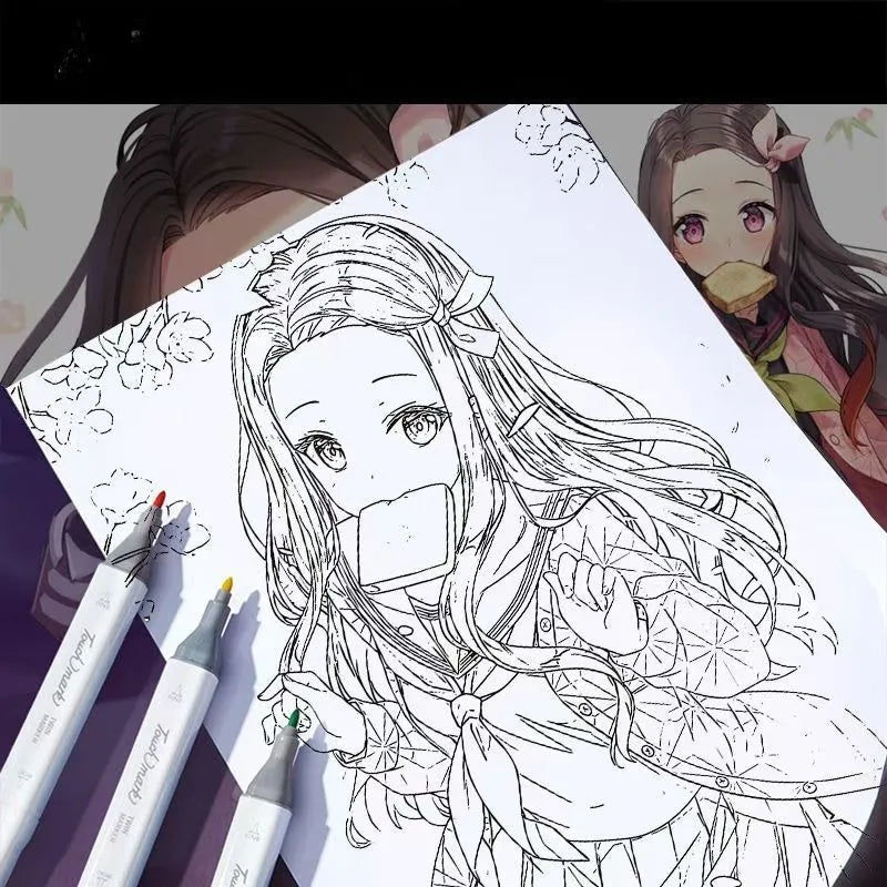 24pcs DEMON SLAYER Characters Colorful Cartoon Art Book for Drawing and Improving Your Skills