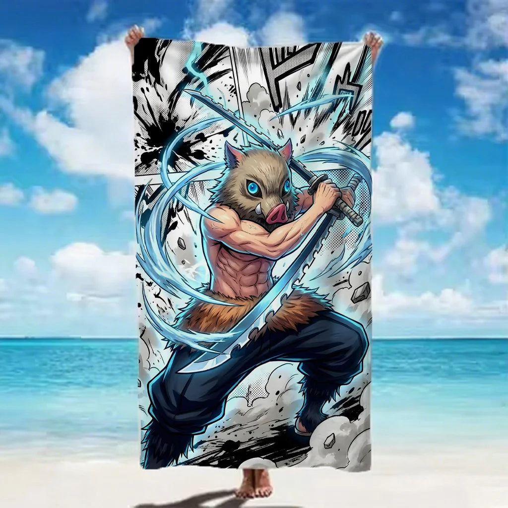 Classic Demon Slayer printed 2026 Beach Towel skin friendly portable towel for beach bathing camping and household daily use