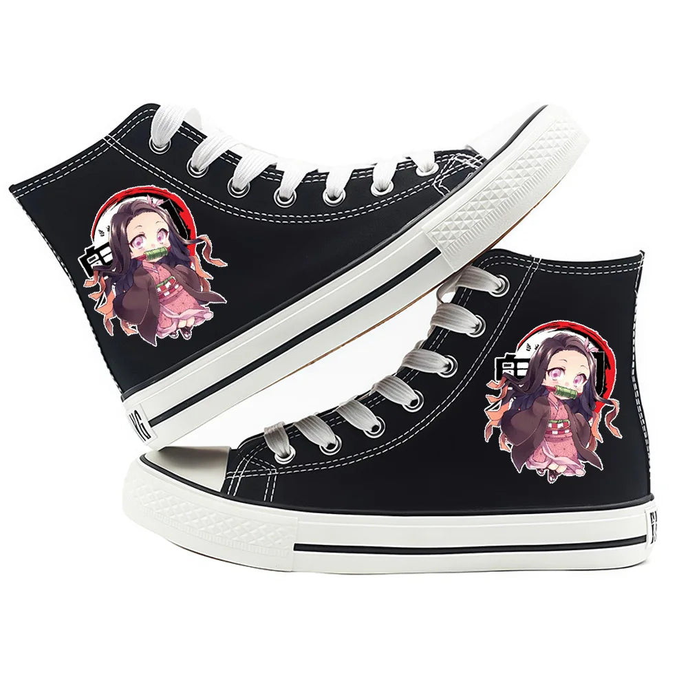 Anime Demon Slayer Canvas Shoes Casual Shoes High Top Sneaker Boys Girls Studebts Kawaii Hand-Painted Anime Shoes Birthday Gift