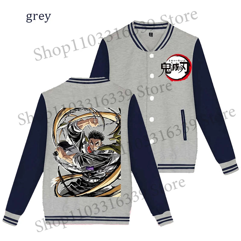 Demon Slayer Baseball Jacket Autumn Winter Jacket Coat Man Woman Giyu Tomioka Muichiro Tokito Anime Clothing Adult Harajuku Coat