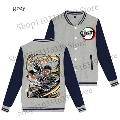 Demon Slayer Baseball Jacket Autumn Winter Jacket Coat Man Woman Giyu Tomioka Muichiro Tokito Anime Clothing Adult Harajuku Coat