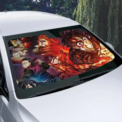 Demon Slayer Windshield Sunshade Anime Cute Car Front Windshield 70x130cm Sun Visor Heat Reflector