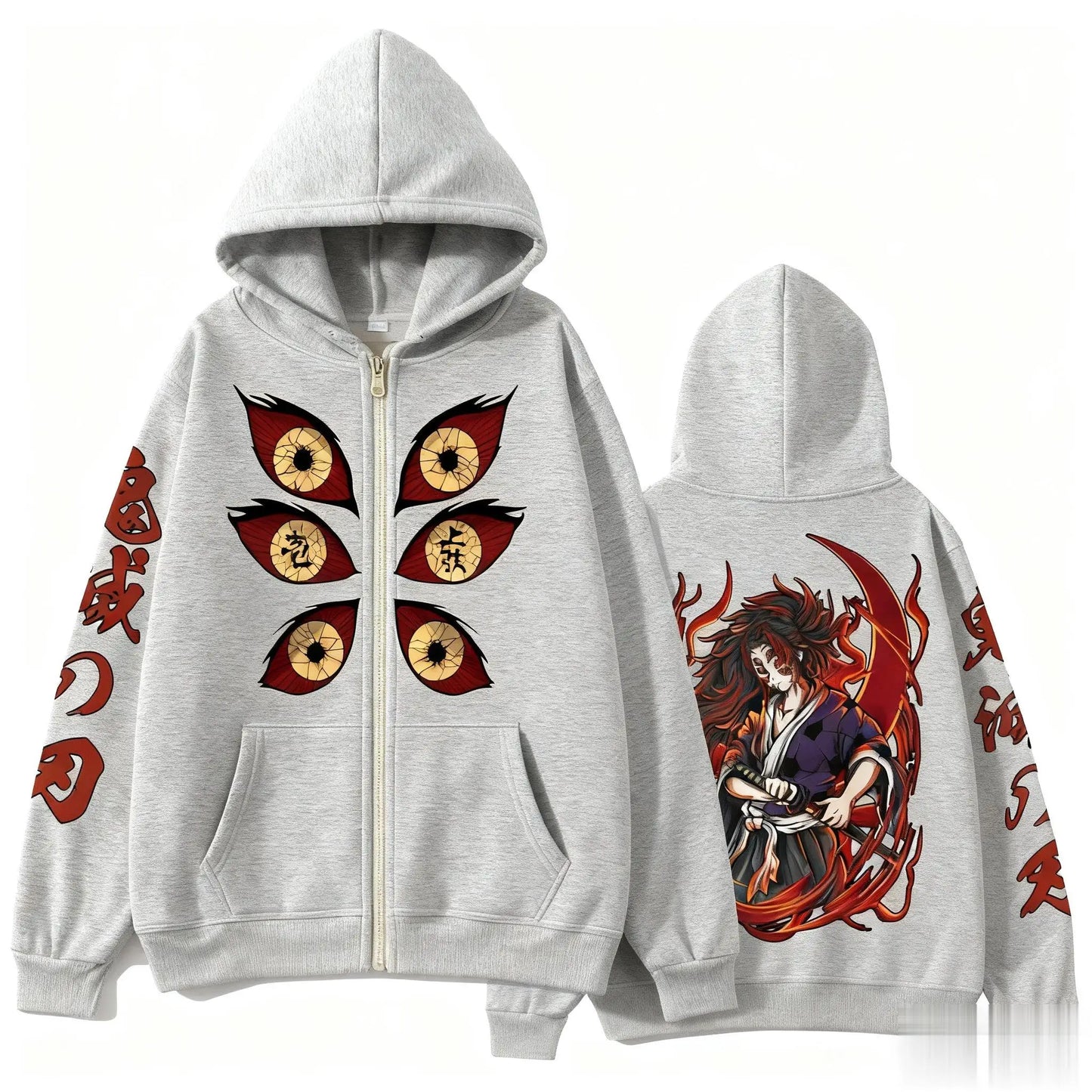 Kokushibo Men Autumn Winter 100%Cotton Zipper Hoodie Women Casual Harajuku Demon Slayer Japanese anime Long Sleeve Y2K Coat Top