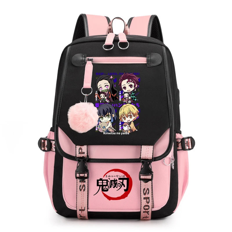 Demon Slayer Anime Print Backpack for Girls Casual School Bookbag Lightweight Teen Travel Rucksack