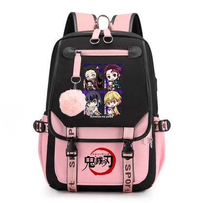 Demon Slayer Anime Print Backpack for Girls Casual School Bookbag Lightweight Teen Travel Rucksack