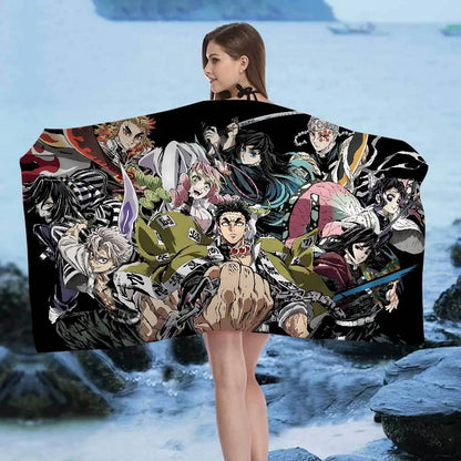 Anime D-DemonS Slayer Microfiber Blanket Quick Drying Beach Towels Oversized Printing Super Absorbent Pool Towel Blanket