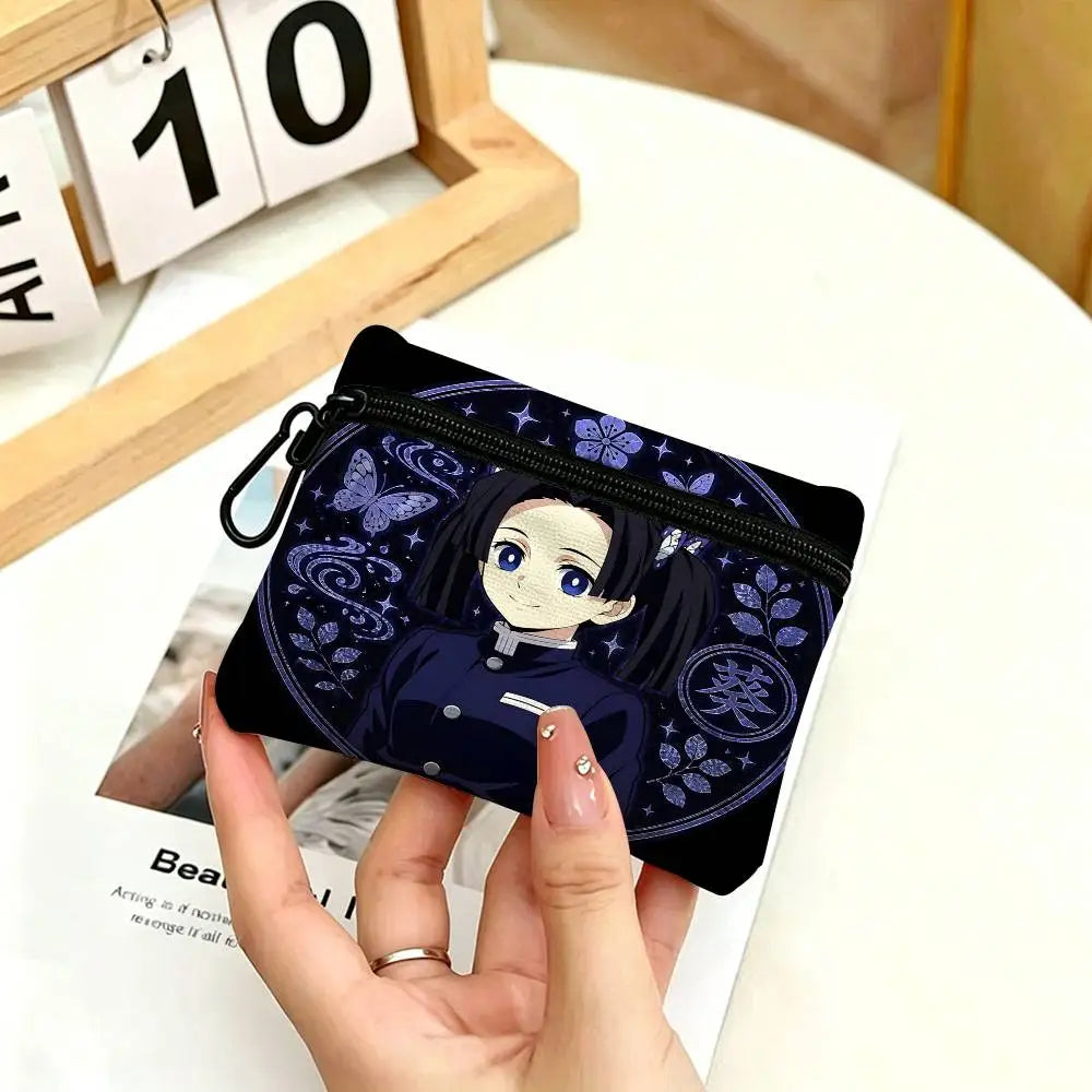Anime Demon Slayer Multifunctional Oxford Cloth Small Pouch With Hook Mini Coin Wallet Earbud Storage Bag