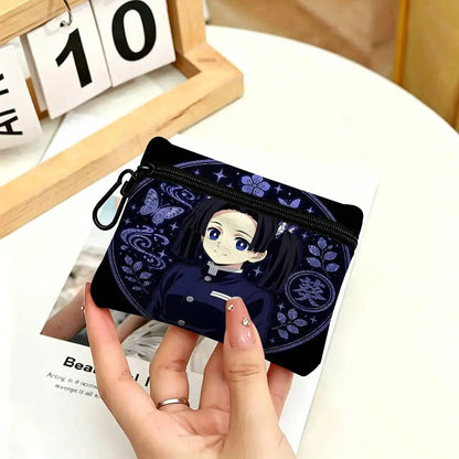 Anime Demon Slayer Multifunctional Oxford Cloth Small Pouch With Hook Mini Coin Wallet Earbud Storage Bag