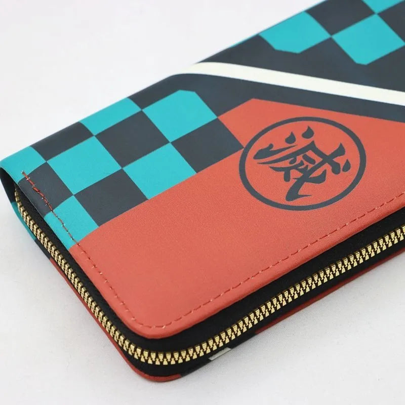 Demon Slayer Anime Long Wallet Color Block Design Kamado Tanjiro Kochou Shinobu Tomioka Giyuu PU Leather Purse