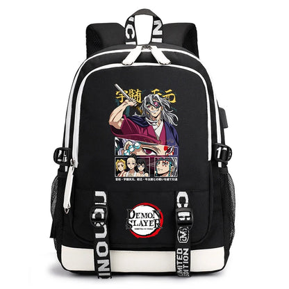 Demon Slayer Anime Print Student Backpack USB Charging Port Lightweight School Bag for Boys Girls