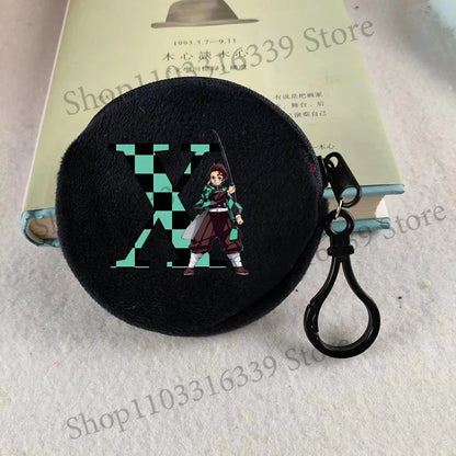 Demon Slayer Coin Purse Anime Figure Tanjiro Letters A-Z Wallet Key Earphones Storage Pouch Round Mini Zero Wallet Merchandise
