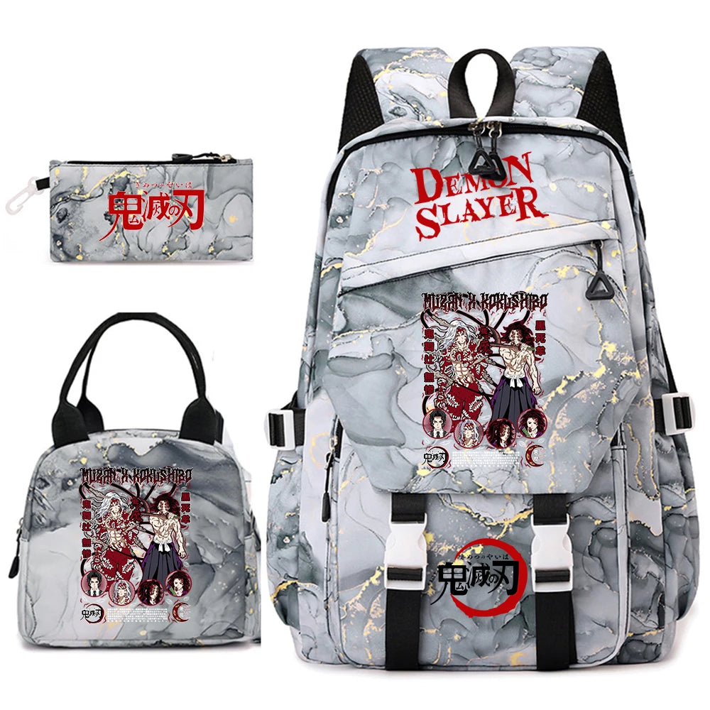 Demon Slayer Anime Backpack Set for Girls Demon Slayer 3Pcs School Bag Lunch Kit Pouch