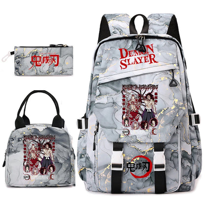 Demon Slayer Anime Backpack Set for Girls Demon Slayer 3Pcs School Bag Lunch Kit Pouch