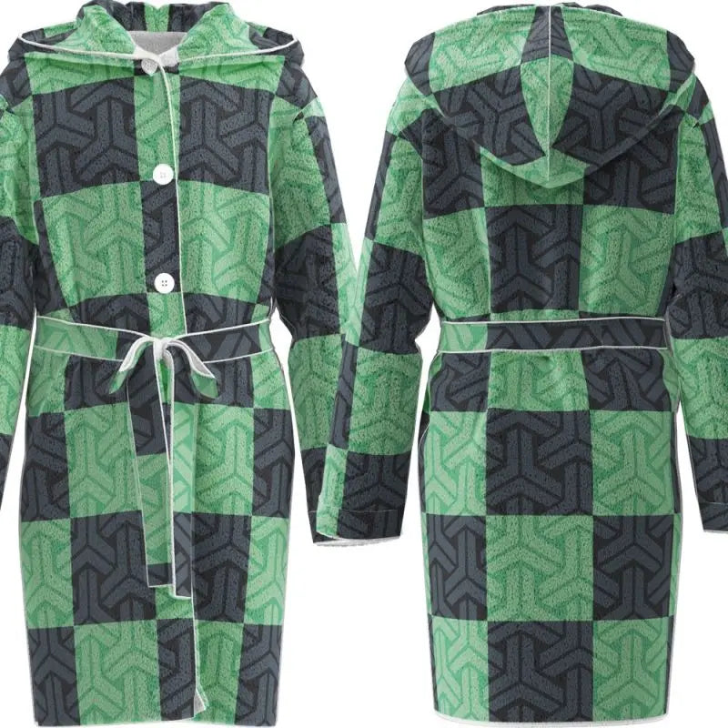 New Demon Slayer Rengoku Kyojuro Hooded Bathrobe Long Sleeve Tie Waist Loungewear Soft Absorbent Home Spa Robe Cosplay Sleepwear