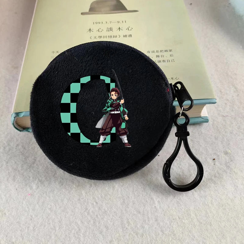 Demon Slayer Coin Purse Anime Figure Tanjiro Letters A-Z Wallet Key Earphones Storage Pouch Round Mini Zero Wallet Merchandise