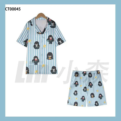 Anime Cosplay Homewear Demon Slayer Agatsuma Zenitsu Cute Pajama Set Demon Girl Pink Pattern Nightwear Loungewear Holiday Gift