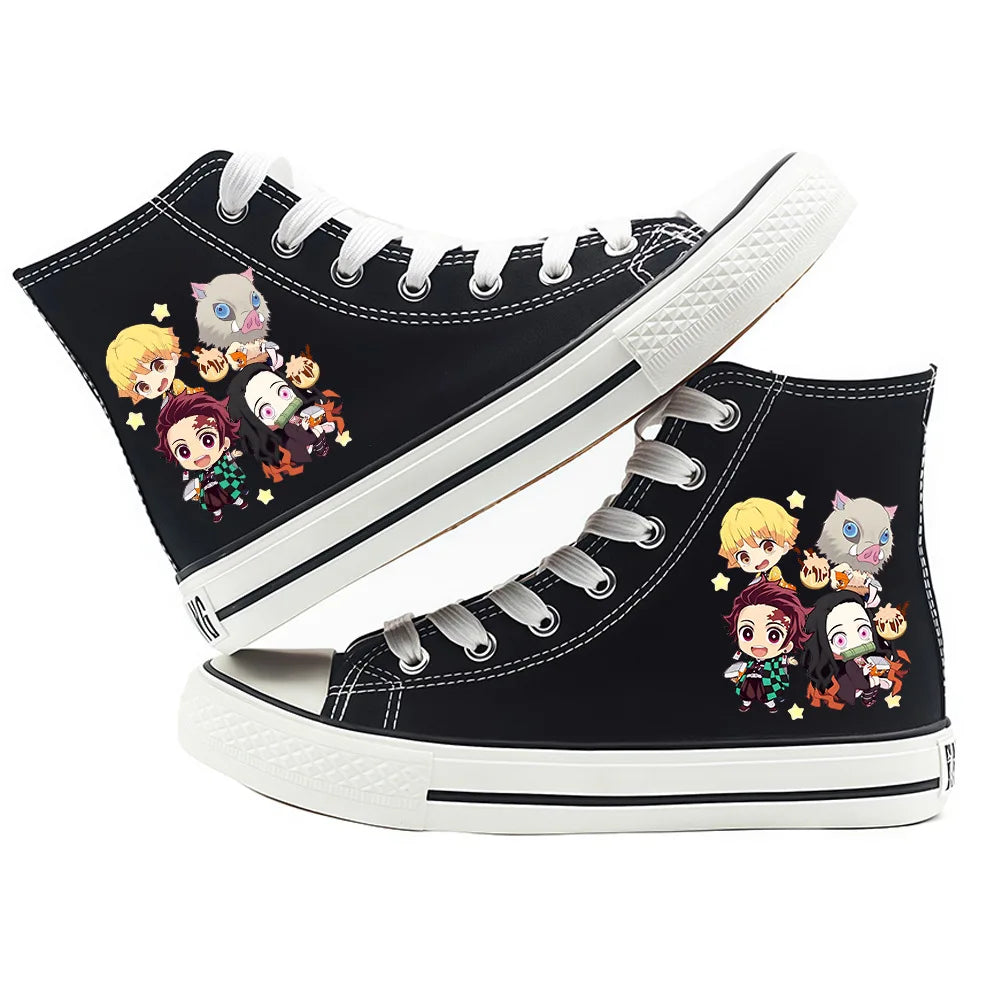 Anime Demon Slayer Canvas Shoes Casual Shoes High Top Sneaker Boys Girls Studebts Kawaii Hand-Painted Anime Shoes Birthday Gift