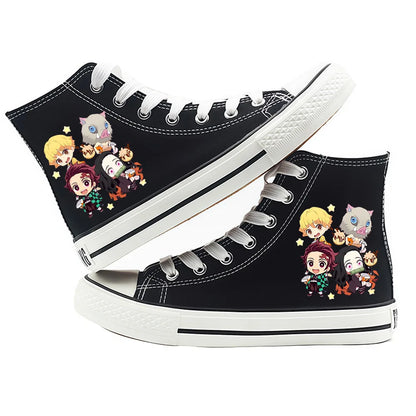 Anime Demon Slayer Canvas Shoes Casual Shoes High Top Sneaker Boys Girls Studebts Kawaii Hand-Painted Anime Shoes Birthday Gift